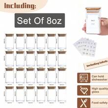 8-Ounce Square Glass Spice Storage Jar With Bamboo Sealing Lid - Food Storage Container, Pre-Filled Waterproof Minimalist Label - For Kitchen Storage, Spices, Herbs, Salt Jar. - Trong sáng - Xem 14