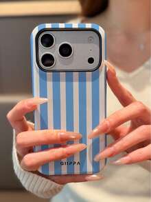 Una elegante funda para teléfono que no incluye cordón ni soporte GIIPPA Pink Stripe s Fashion Matte Vertical Striped 2-In-1 Phone en rosa y amarillo claro compatible con 16 15 14 13 12 11 PRO PLUS Spring Pastel, regalo de cumpleaños. - Multicolor - Ver 5