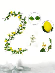 1 pieza Planta verde artificial de vid de limón para decoración interior, Prop de arte de huerto de limones de espuma, Decoración interior/exterior, Planta colgante de vid de limón falsa con frutas de limón y flores amarillas/blancas, ¡Crea una atmósfera fresca! Decoración interior/exterior y prop de fotografía, crea fácilmente una escena primaveral vibrante - Multicolor - Ver 12
