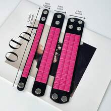 Women's Punk Pyramid Stud Leather Bracelet Adjustable Hot Pink Wide Cuff Bracelets Gothic Fashion Wristband Hand Jewelry Gift - Hai hàng - Xem 9