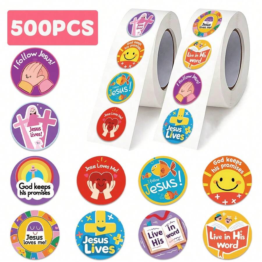 500pcs Cartoon Jesus Medal Sticker Cute Funny Decal For Laptop Phone Case Guitar Skateboard Bicycle Helmet Backpack DIY Decal Sticker (Not Easy To Fall Off) - 1 Set - View 1