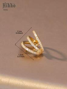 Hihho 1pc Triple-Layer Zirconia Clip-On Earrings, Classic Intersecting C-Shape Design, Convenient Wear, Moderate Elasticity, Suitable For Daily, Date, Party, Music Festival - C-shaped Ear Clips - View 6