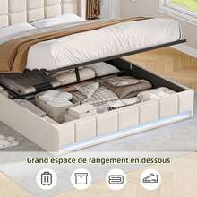 Letto ZSSWSS con contenitore 140/160 x 200 cm con contenitore idraulico, letto matrimoniale imbottito, rete a doghe, struttura letto, copriletto, beige/grigio - Beige - Visualizzare 7