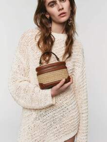 2026 New Arrival Lunch Box Bag, Luxury Fashion Canvas Color-Block Shoulder Bag, Versatile Crossbody & Top-Handle Handbag For Women - Brown - View 5