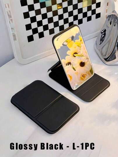 Gương trang điểm cầm tay có thể điều chỉnh - Gương trang điểm để bàn/cầm tay phù hợp cho ký túc xá, văn phòng và phòng tắm, thiết kế tối giản với độ phóng đại 1X/2X (Màu đen), gương du lịch nhỏ gọn, vật dụng cần thiết khi đi du lịch