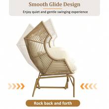 Garden Rocking Chair For Two Patio Hanging Chair Outdoor Swing Egg Chair Rocking Chair Garden Swing Porch Swing For The Garden Balcony Or Terrace Beige - Beige + PE Rattan+Iron+Waterproof Fabric - View 5