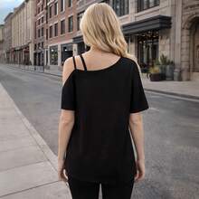 FRANKIE SAY RELAX Loose Fashionable Elegant Elastic Cute Sports Irregular Suspender TopStreetwear, Casual Daily Wear, Summer Fashion, Loose Fit Top, Cold Shoulder Tee - 黑色 - 查看 2