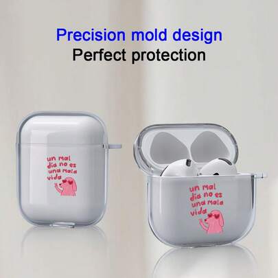 Cute Pink English Letter & Cartoon Dog Pattern Bluetooth Earphone Case, Soft & Protective, Fashionable Design, Suitable As Gift For Valentine's Day, New Moon, Eid, Easter, Made Of TPU Material