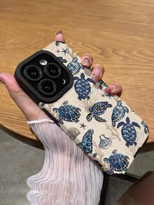 1pc Minimalist Personalized Ocean Style Sea Turtle Pattern Vertical Striped Faux Leather Soft Protective Phone Case, Suitable As Gift For Friends And Lovers, Fit Compatible With Apple And Phones 17/17AIR/17PRO/17PROMAX - Multicolor - View 5