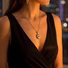 Collar de ojo malvado para mujer - Colgante de ojo malvado azul de acero inoxidable en el exquisito amuleto de cuentas de satélite, joyería de amuleto de buena suerte y espiritual - Dorado - Ver 3