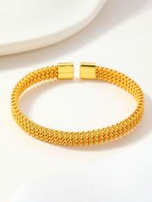 1pc 18K Gold Plated Braided Open Bangle Bracelet, Suitable For Parties, Daily Wear, And Gift Giving - Gold - View 5