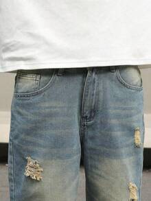 青少年男孩时尚休闲短裤日常蓝色复古牛仔短裤男孩青少年短裤夏季旅行男士 - 藍色 - 查看 7