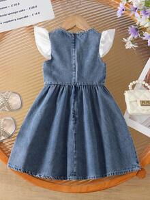 Đầm denim xanh cho bé gái, kiểu dáng thời trang dễ thương, thanh lịch với tay áo cánh bướm không tay dài đến đầu gối, thích hợp cho mùa hè. - Màu xanh lam - Xem 8