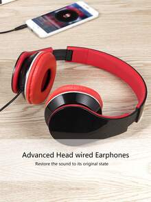 可伸缩有线耳机，高品质，高清通话，铝合金结构，可折叠便携式有线耳机 - 紅黑 - 查看 2