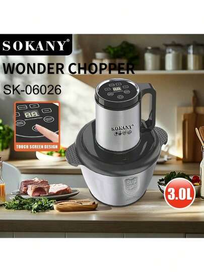 SOKANY 3L Multi-Functional Food Processor, Meat Grinder, Vegetable Cutter, Cooking Machine, Blender. With LCD Display, Easy Operation. 600W High Power, Fast Grinding. 4-Blade Stainless Steel Design, Durable. One-Touch Start, Multi-Speed Adjustment. Suitable For Mixing Meat, Grinding Beans, Making Baby Food And Juicing.