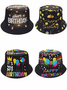 Stylish "It's My Birthday" Crown Design Bucket Hat - Lightweight, Black With Golden Lettering, 1pc Polyester Bucket Hat For Birthday Parties - Birthday Hat - View 12