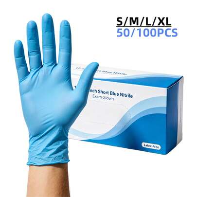 100 chiếc/gói Găng tay dùng một lần màu xanh dương, Găng tay nitrile không chứa latex dùng cho khám bệnh, găng tay không tiệt trùng dùng cho màn hình cảm ứng, găng tay không tiệt trùng dùng để vệ sinh nhà bếp