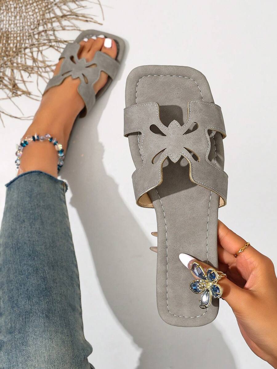 Ximi Ruo Women's Casual Flat Sandals, Woven Roman Style, Open Toe, Suitable For Spring, Summer, Beach, Vacation, Matching Dresses,Holiday Essential - Grey - View 1