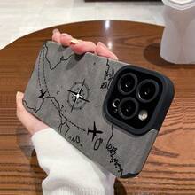 Carcasa suave protectora de cobertura total, de primera calidad, resistente a caídas y con absorción de impactos, con textura y patrón de viaje de brújula y avión pintado a mano a la modacompatible con fundas para iphone 11/11 pro/11 pro max/12/12 pro/12 pro max/13/13 pro/13 pro max/14/14 pro/14 pro max/15/15 pro/15 pro max/16/16 pro/16 pro max/17/17 pro/17 pro max - Estilo (1 pieza) - Ver 6
