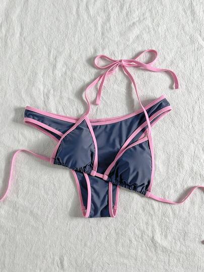 Bộ bikini phối màu dành cho nữ, thích hợp cho kỳ nghỉ biển mùa xuân/hè.
