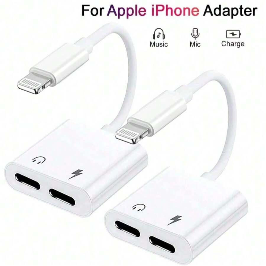 1-2pcs 2-In-1 Lightning Headphone Audio And Charging Adapter, Compatible With Iphone Headphone Adapter Compatible With Iphone 14/13/12/11/XS/XS Max/XR/X/8/8Plus/7/7P, Support Call + Charging - White - View 1