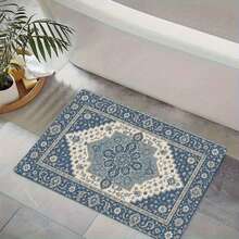 1pc Blue Floral Pattern Rubber NonSlip Mat For Bathroom, Kitchen, Home, Outdoor, Camping, Washable And Water Absorbent Floor Mat Decor - White - View 2