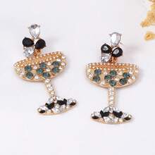 1Pairs Cocktail Glass Earrings - Orange & Clear Rhinestone Studded Chalice Design, Gold Y2K Drops, Party Christmas Statement Ear Jewelry - Gold - View 5