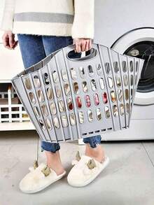 1 pieza Cesta de lavandería plegable clásica - Cesta de almacenamiento de ropa sucia de plástico apilable, adecuada para la organización del baño y el dormitorio, disponible en varios colores - Multicolor - View 3
