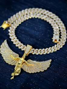 Collier chaîne cubaine en or/argent 23 carats avec pendentif 23 serti de diamants. Collier de luxe avec pendentif diamant étincelant 23 carats. Chaîne cubaine style rappeur hip hop - collier pendentif - Voir 12