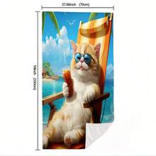 Cool Cat Sitting On Beach Chair Wearing Sunglasses Drinking Beverage Print Beach Towel, Quick Dry Absorbent Microfiber Beach Towel For Summer Vacation, Soft, Sand-Free, Suitable For Beach, Swimming, Bathroom, Travel, Lightweight, Fade-Resistant, Fast Drying, With Tropical Palm Tree Pattern, Unisex - Multicolor 5 - View 9