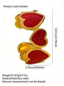 1 pieza Pulsera asimétrica en forma de corazón, romántica y linda, de acero inoxidable con esmalte multicolor, adecuada para la vida diaria de las mujeres, citas, vacaciones, fiestas o como regalo para seres queridos - Amarillo Oro - Ver 14