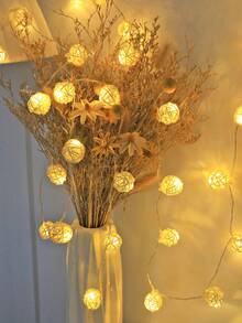 1 pieza Luces de cadena de bola de ratán decorativa interior de 1,5 m/3 m/4,5 m, funcionan con 2 pilas AA (pilas no incluidas), luces de decoración para cabecera de cama, decoración de boda y fiesta, luces de hadas blancas cálidas adecuadas para decoración exterior, estética de dormitorio y decoración navideña - luz cálida - Ver 9