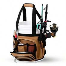 Boomistry Organizador de cubeta de pesca para accesorios de cubeta de 5 galones bolsa de aparejos de pesca con hebilla ajustable bolsa para caña de pescar con 15 bolsillos múltiples para equipo de - caqui - Ver 9