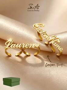 1 chiếc nhẫn đôi bằng thép titan, nhẫn đôi hở khắc chữ tiếng Anh theo yêu cầu, chất liệu thép không gỉ mạ vàng 18K, kèm hộp quà sang trọng, phong cách punk, độc đáo và cá nhân hóa, món quà lý tưởng cho người yêu, bạn bè, thích hợp cho kỷ niệm, Ngày Valentine, Ngày của Mẹ, sinh nhật, lễ tốt nghiệp, Ngày của Cha, đám cưới và các dịp khác. - Phong cách mờ-vàng - Xem 1