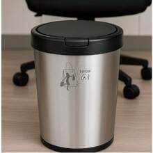 Wastebasket/Trash Can, 10 Or 9 Liters, Click Lid, For Bathroom, Kitchen, Office, Bedroom - 圓形金屬垃圾桶,10公升. - 查看 6