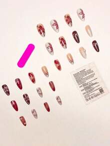 24Pcs/Set Almond Shaped French Manicure 3D Floral-Drop Gradient Elegant Reusable Press-On Nails With 1Pc Gel And 1Pc Nail File, Adding A Daily Wear And Dates Nail Supplies Nails - Nhiều màu 20 - Xem 8