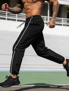 Men's Sports Long Pants, Spring Autumn Summer Jogging Pants, Side Pockets, Drawstring Waist, Suitable For Outdoor Sports, Running, Fitness, Daily Casual Wear - Black - View 4
