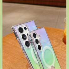 适用于三星 Galaxy S25FE S24 S23 S22 S21 S25 S20 Plus Ultra A56 A36 A26 5G A16 A06 A55 A25 A35 A05 A54 A14 A17 A07 的渐变彩虹激光磁吸手机壳，彩色无线充电 TPU 保护套，适合作为送给男孩女孩的礼物 - 彩色 - 查看 4