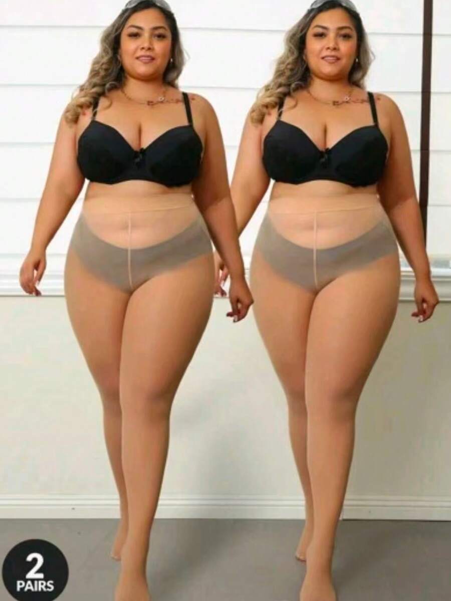 2 Pairs 80D Magic Stretch Plus Size Pantyhose, Thin Anti-Snag Sexy Leggings, Suitable For Up To 300lbs, Christmas - Apricot - View 1