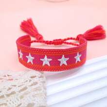 1pc Embroidered Pentagram Handmade Braided Bracelet - Hot Pink - View 6