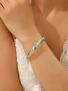 1pc Fashion New Gold-Plated Diamond Enamel Filigree Bracelet Jewelry Gift For Women And Girls - Baby Blue - View 2