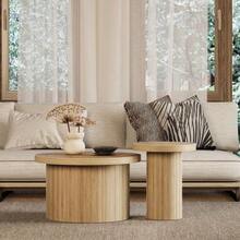 Coffee Table, Double Round Table, Side Table With Natural Wood Slats. Multifunctional Living Room Table - Natural - 查看 4