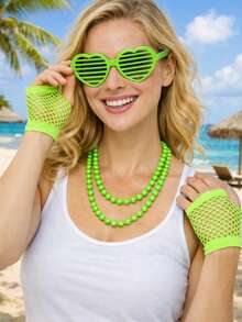 Bộ 3 món phụ kiện dự tiệc phong cách retro thập niên 80 - Kính râm kiểu rèm cửa + Vòng cổ + Găng tay lưới, phụ kiện thời trang nữ cho lễ hội âm nhạc, Halloween, tiệc Giáng sinh, phù hợp cho mặc hàng ngày và các lễ hội, quà tặng ngày lễ. - Nhiều màu - Xem 9