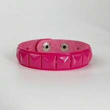 Women's Punk Pyramid Stud Leather Bracelet Adjustable Hot Pink Wide Cuff Bracelets Gothic Fashion Wristband Hand Jewelry Gift - Hai hàng - Xem 4