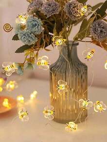 1入 1/2/3米 10/20/30LED 蜜蜂造型塑膠裝飾串燈，電池供電銅線串燈，適用於房間裝飾、臥室書桌裝飾、婚禮派對裝飾、戶外花園裝飾蜜蜂串燈 - 黃色 - 查看 5
