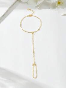 Nhẫn đeo tay mạ vàng hình lá của Mgyi Jewelry, vòng tay hoa văn tối giản thanh lịch, trang sức cưới tinh tế cho cô dâu, quà tặng lễ Eid. - PSBL-028 - Xem 2