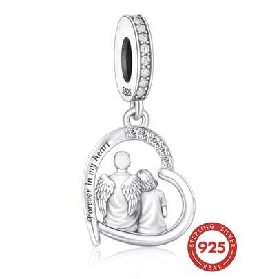 HuooNew 1pc 925 Sterling Silver "Forever In My Heart" Memorial Drop Pendant, Inlaid CZ Crystal Heart Pendant, Suitable For Bracelets, Hypoallergenic Mourning Jewelry, Perfect Gift For Grief And Loss