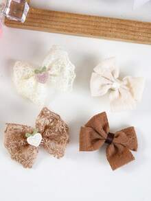 4pcs Girls' Multi-Color Heart, Lace, Bow Cute Versatile Hair Clips, Simple Non-Damaging Hair Accessories, Suitable For Daily Use - Multicolor - View 4