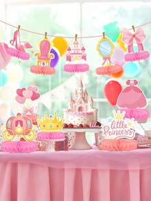 10 piezas Conjunto de decoración de papel de panal con tema de princesa, adecuado para colgar y colocar. Decoraciones de la serie rosa adecuadas para arreglos de mesa de fiesta de cumpleaños, adecuadas para fiestas temáticas, vacaciones y cumpleaños. - multicolor - Ver 6