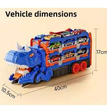 Kids Triceratops Transformable Sliding Alloy Toy Car, Tyrannosaurus Rex Swallowing Track Toy, Upgraded Super Large Triceratops Launcher [Includes Storage, Swallowing, Launching, And King Challenge Gameplay] (Alloy Car Model And Color Randomly Assorted) - Multicolor - View 10